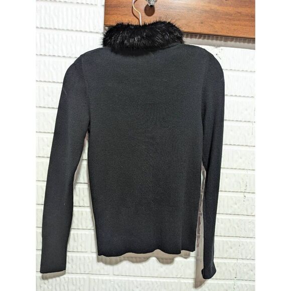 Banana Republic Women's Black Button Front Stretchy Knit Cardigan Faux Fur Colla - Picture 3 of 6